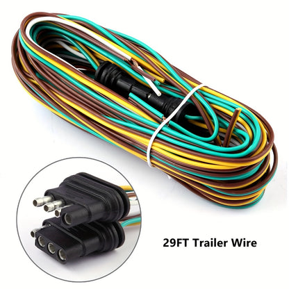 Trailer LED Light Kit – Square Stop Turn Tail Lights, 29FT Wiring Harness, 6 LED Marker Lights & 11-LED Light Bar with License Plate Bracket | 12V