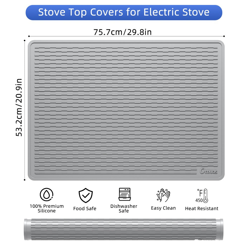 Kitchen Mat, 30x21-Inch Silicone Stove Cover and Counter Drying Pad in Gray or Black with Striped Surface
