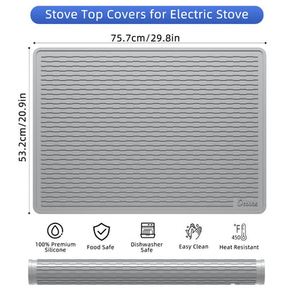 Kitchen Mat, 30x21-Inch Silicone Stove Cover and Counter Drying Pad in Gray or Black with Striped Surface