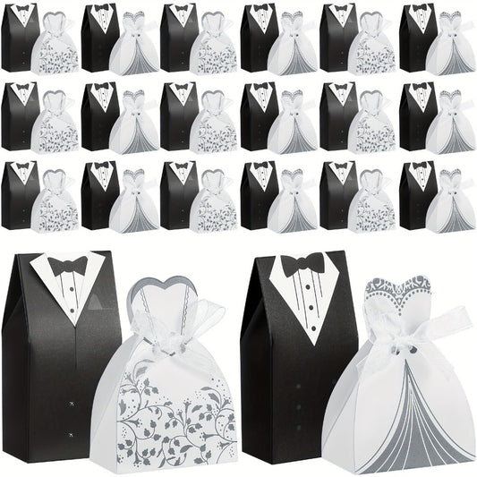 100 Pcs Wedding Party Favor Boxes Dress & Tuxedo Candy Gift Boxes with Ribbon – Vintage Bridal Shower Birthday Treat Bags Bulk Decoration