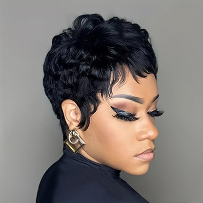 Pixie Cut Wig Human Hair Glueless 150% Density Short Straight Layered Bob Rose Net Cap | Wear and Go Natural Black Women Daily Special Occasions