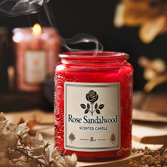 Scented Soy Wax Candle 8oz – Luxury Glass Bottle with Ribbon, Single-Wick Oval Jar, 12+ Hour Burn, Rose Sandalwood, Eucalyptus Mint & Coffee Bliss Fragrances, Perfect Gift for Her, Valentine's Day & Home Decor
