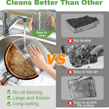 Stainless Steel Kitchen Scrubber Wire Cleaning Cloth Scratch Resistant Reusable Dish for Home Cooking, Dining and Outdoor Meals