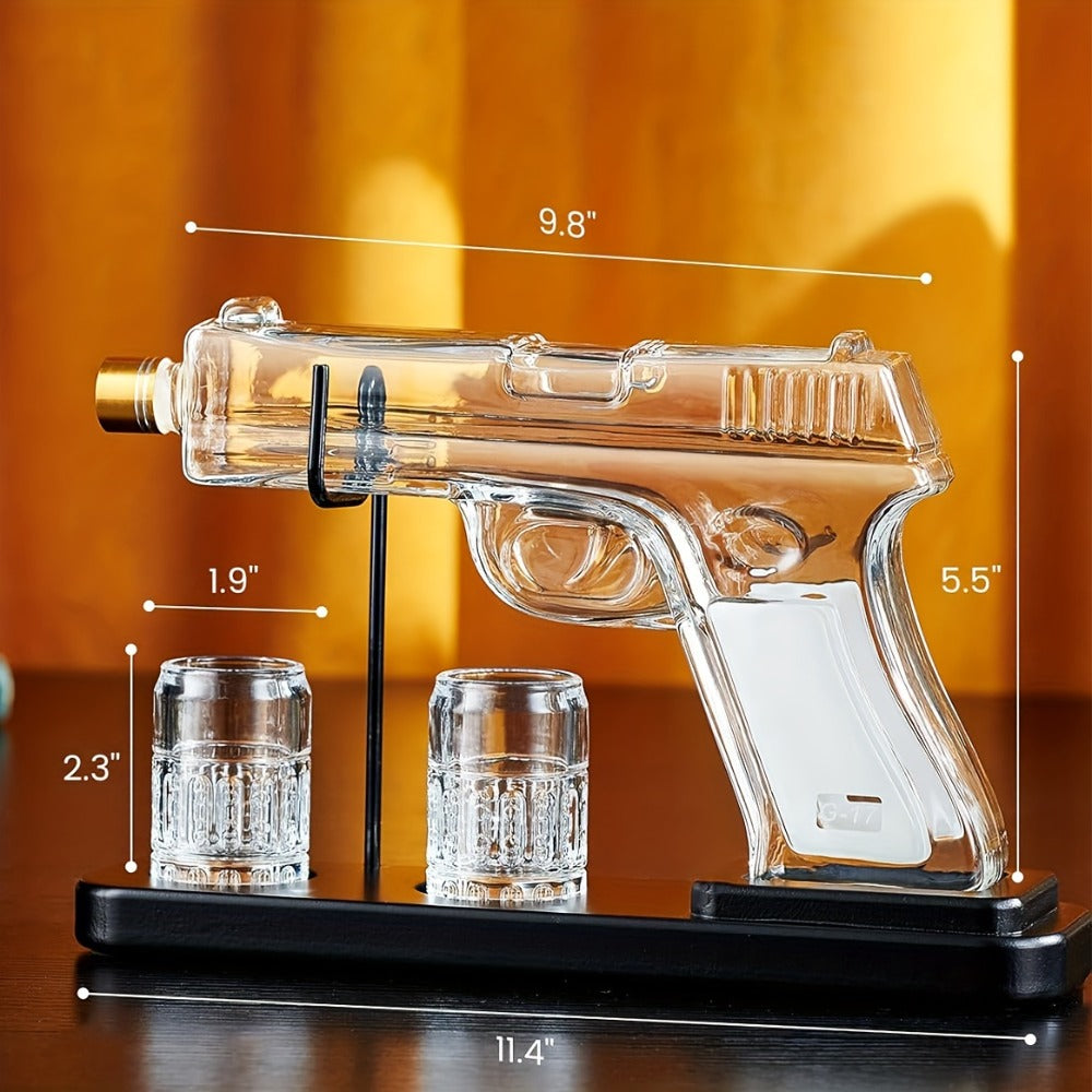 Pistol Whiskey Decanter Set with 2 Shot Glasses, Cool Liquor Dispenser Gift for Him, Husband, Dad