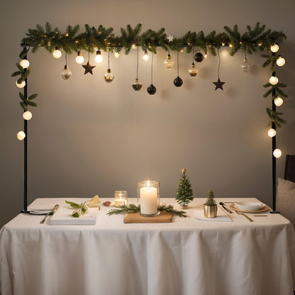 Party Decorations Adjustable Black Metal Table Arch Stand with Clamps, 6.8ft Height and 82-Inch Span