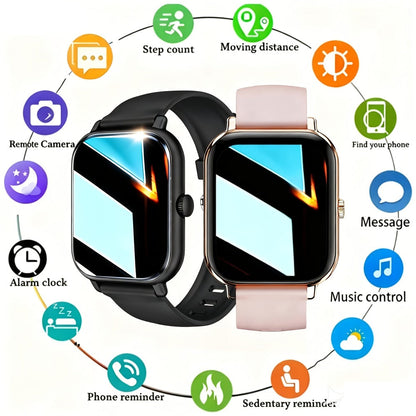 Couple's Set Smartwatch with Voice Assistant – Wireless Calling, Built-in Speaker, Music Control, Fitness Tracker – Matching His & Hers Gift Set Black Pink Silver – iPhone & Android Compatible