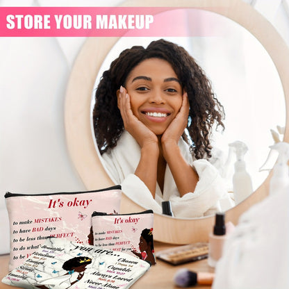 Makeup Bag – African American Makeup Bag 12-Pack Bulk Gift Set Inspirational African Queen Zipper Travel Cosmetic Pouch Toiletry…