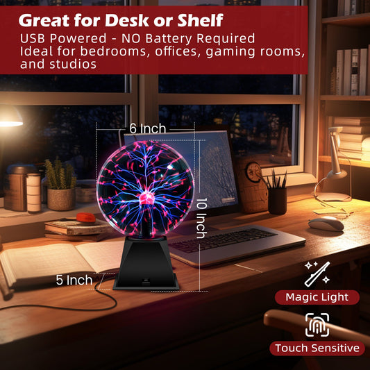 Plasma Ball Lamp Touch Sensitive Lightning Globe, Electric Plasma Sphere Night Light for Home Decor, Desktop Science Toy & Party Accent — Available in 3", 6" & 8" Sizes