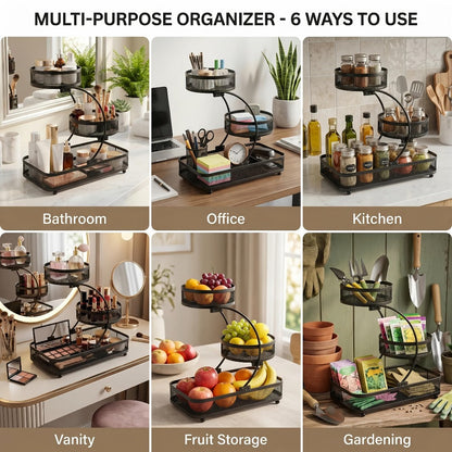 Bathroom Storage Rack 3-Tier Metal Countertop Organizer with Spray Bottle & Hooks – Rust-Resistant Diamond Mesh Shelf for Vanity, Skincare, Cosmetics & Toiletries