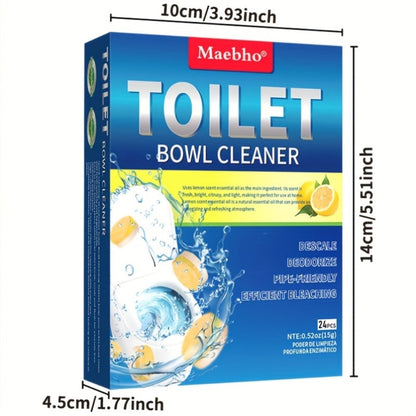 Toilet Cleaning Tablets Effervescent Lemon Scent 12/24pcs - Multi-Functional Toilet Bowl Cleaner Tablets, Stubborn Stain Remover & Deodorizer, Flushable Toilet Cleaner for Deep Clean & Fresh Bathroom