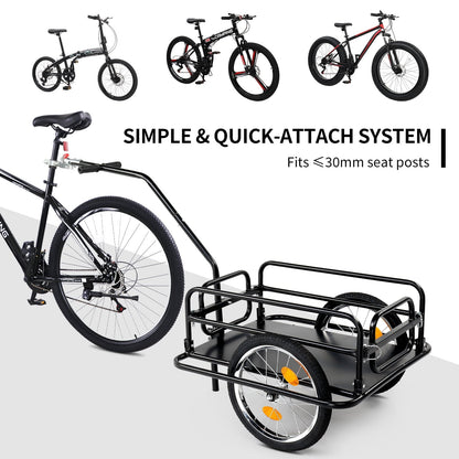 Bike Cargo Trailer Foldable 16-Inch Inflatable Wheels Detachable Walls Flatbed Bicycle Wagon for Groceries Luggage Pets Commuting