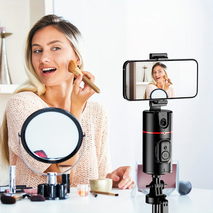 Gesture Control Auto Face Tracking Tripod with 360° Rotation & Wireless Remote No App Required – Smart AI Phone Holder for Vlogging Live Streaming TikTok YouTube Fitness iPhone Android Black Pink