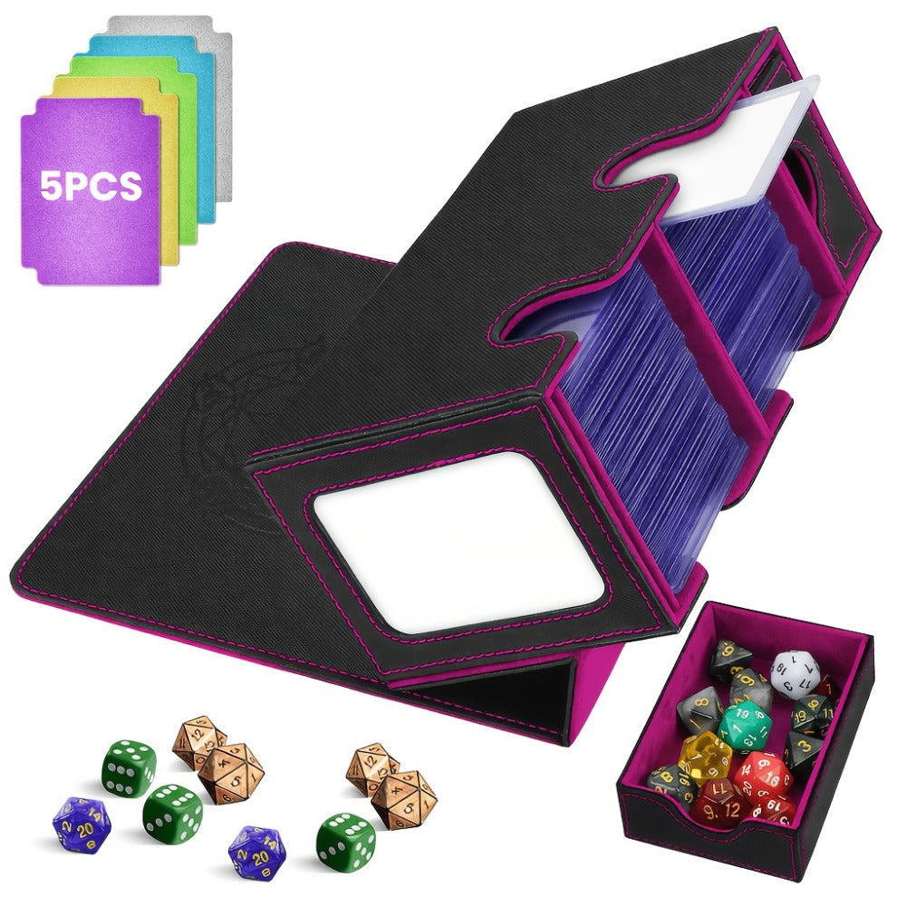 Double-Deck Trading Card Box with Display Window, Dice Tray, Five Dividers and Six Medium Color Labels
