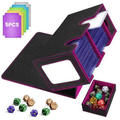 Double-Deck Trading Card Box with Display Window, Dice Tray, Five Dividers and Six Medium Color Labels