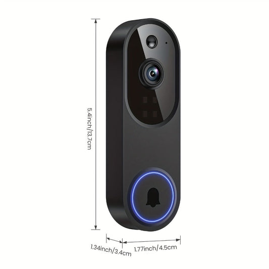 960P Smart Video Doorbell 2.4G 5G Dual-Band WiFi – Color Night Vision, AI Vehicle & Person Detection, Two-Way Voice, 3:4 Full View Screen, Wireless No Wiring, Real-Time App Viewing, Black