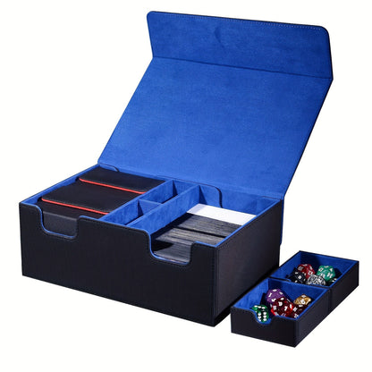 Magnetic Trading Card Deck Box for 600+ Cards with Four Deck Slots, Two Dice Trays and Four Colors