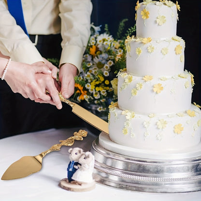 Cake Knife and Spatula Set with Rose Handle – Silver-Plated Dessert Server Gift Box Set for Wedding, Birthday & Party
