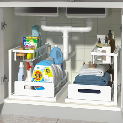 Under Sink Organizer with Sliding Pull-Out Shelf – 2-Tier Metal Cabinet Storage Rack for Kitchen, Bathroom, Pantry & Closet Organization, 1-Pack or 2-Pack