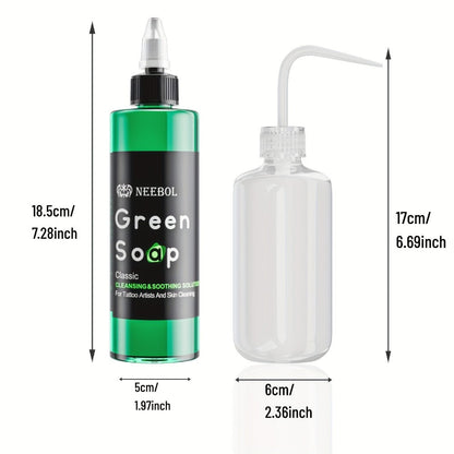 Tattoo Green Soap Cleaning Kit Neebol 8.5oz Concentrated Soap Squeeze Bottle Moisturizing Balm Cream Lint-Free Wipes Complete Skin Care Set Before After Tattooing Body Art