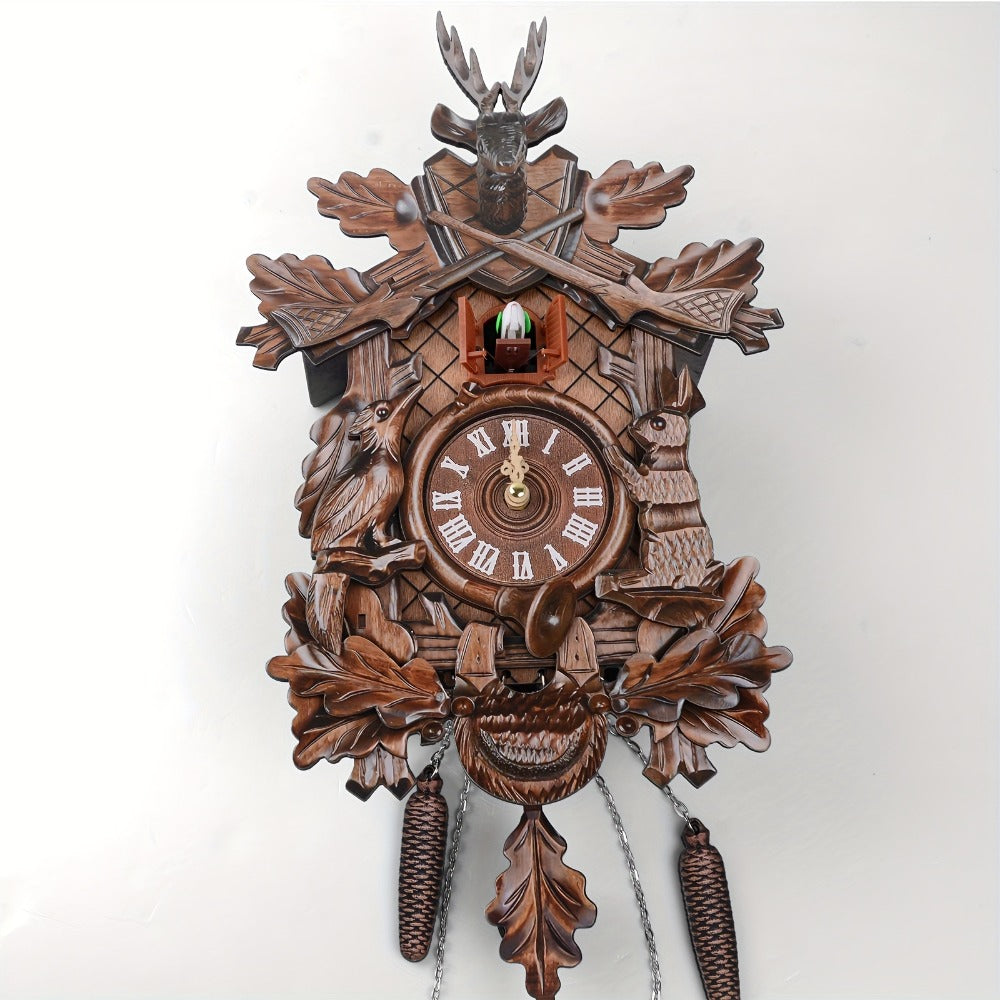 Cuckoo-Style Decorative Wall Clock with Pendulum and CL010 or CL303 Brown Wood-Look Model Options