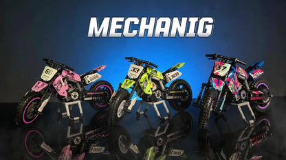 Building Block Set Off-Road Motorcycle Model, 476-Piece Purple and Black Bike with Display Dimensions and Instructions