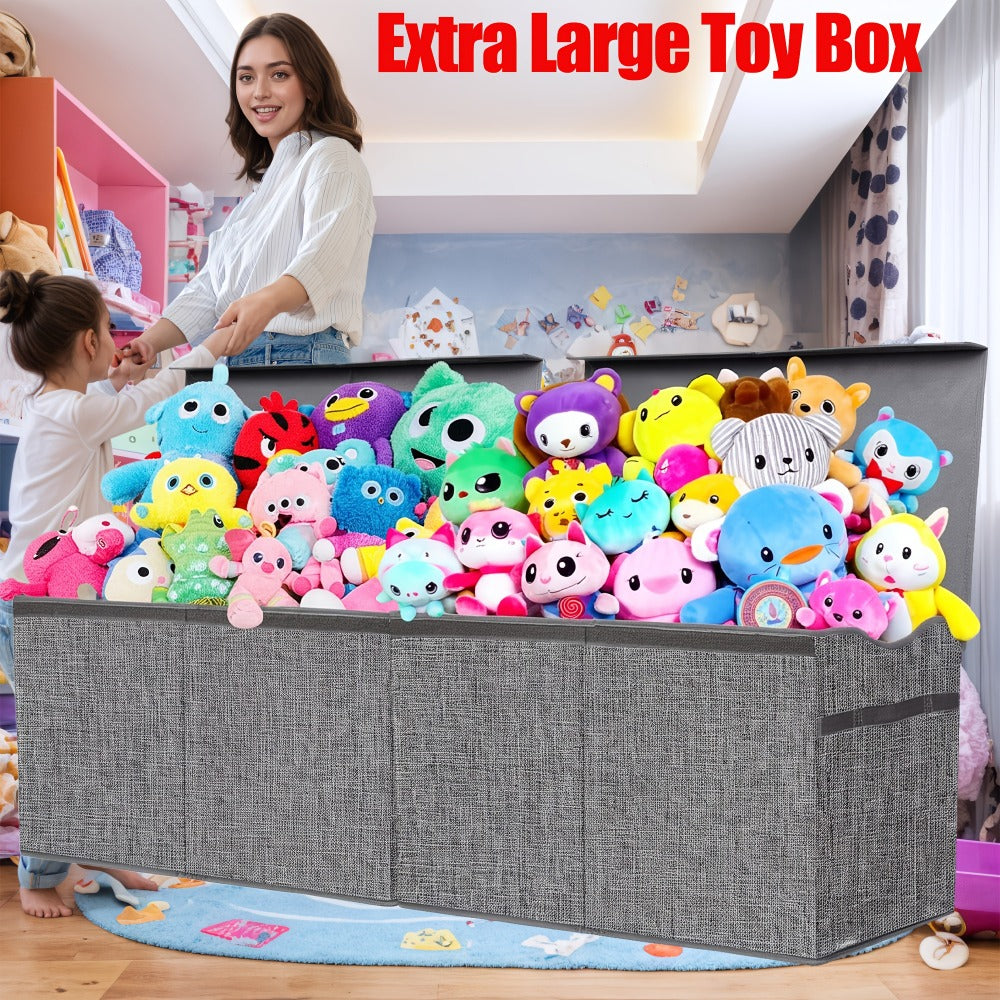 Collapsible Toy Storage Box with Lid, Side Handles and Two- or Four-Grid Divider Options for Playrooms