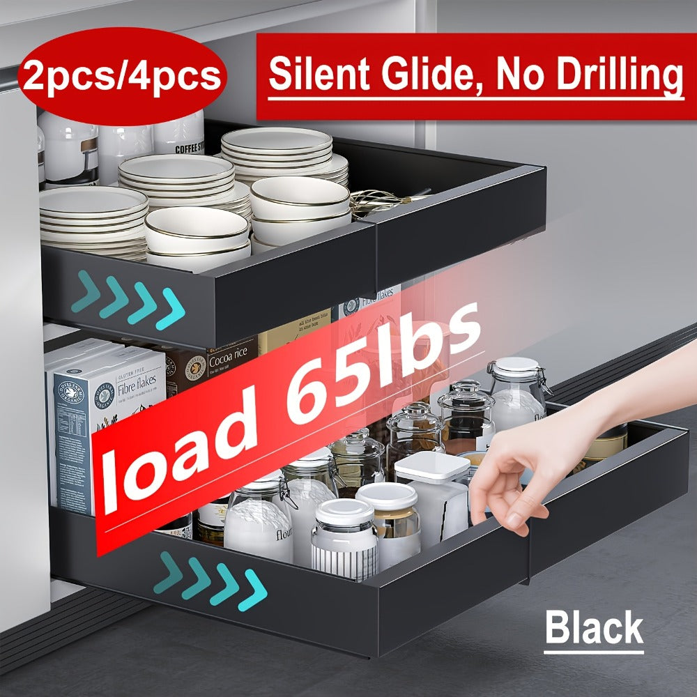 Pull Out Cabinet Organizer Expandable Slide-Out Drawer Shelf Heavy Duty Carbon Steel Silent Sliding Rust-Resistant Storage Rack for Kitchen Bathroom Pantry 12.6"-20.5" Wide