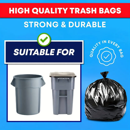 65 Gallon Heavy Duty Trash Bags, Extra Large Black Garbage Bags Tear-Resistant Thickened, 25 & 50 Count for Yard Waste, Outdoor Cleanup, Camping, Lawn & Leaf Bags – Supports Up to 8kg