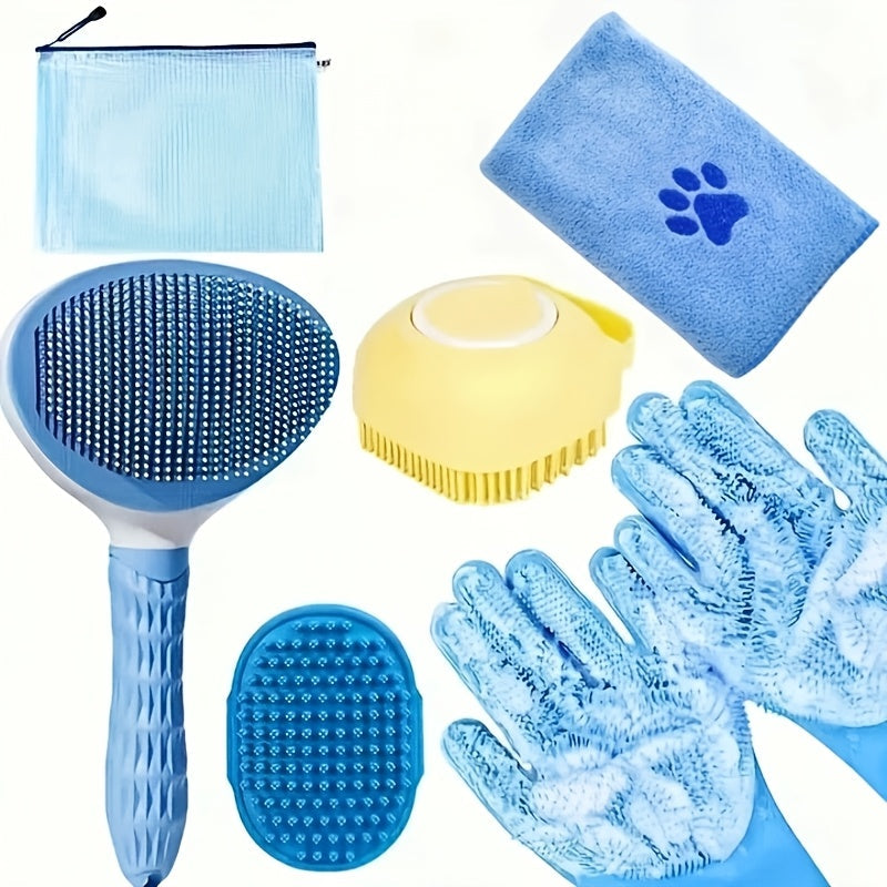 Dog Grooming Kit Set 6pcs – Pet Brush, Microfiber Towel, Washing Gloves & Shedding Tool, No Power Required, Essential Home Pet Care for Shiny Healthy Coat, Dogs & Cats