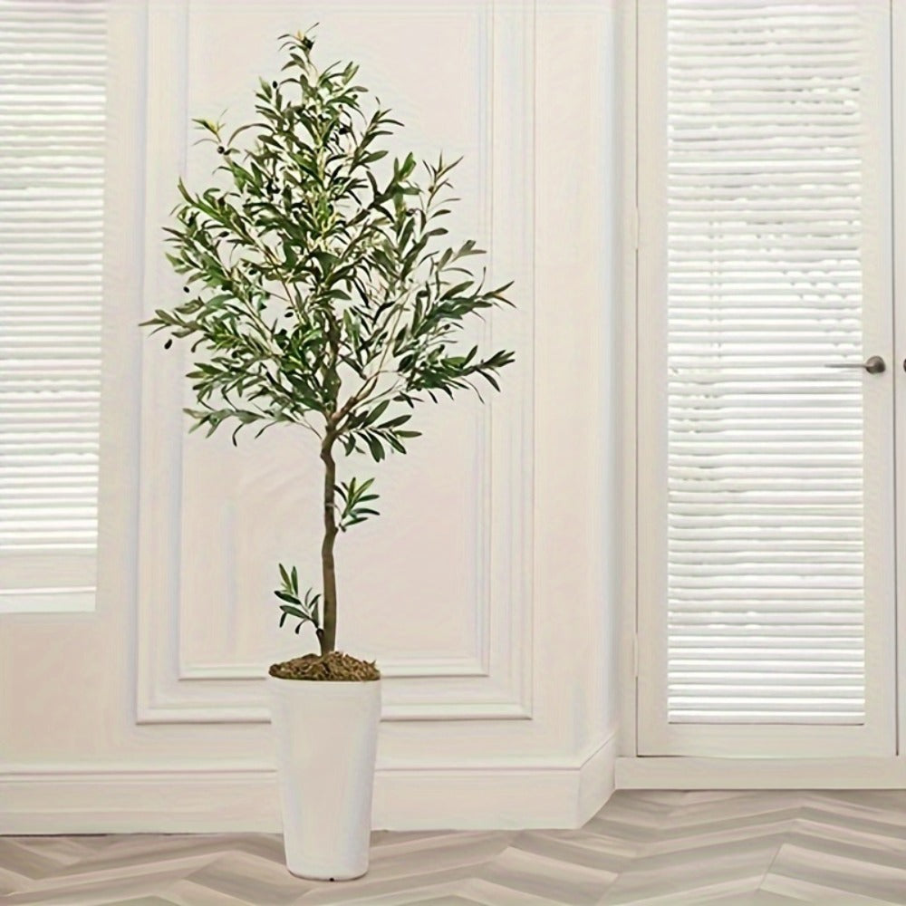 Artificial Olive Tree Indoor 5FT 6FT 7FT 8FT Potted Faux Olive Tree with Lifelike Trunk Branches Silk Leaves Fruits – Large Fake Plant for Living Room Office Home Decor