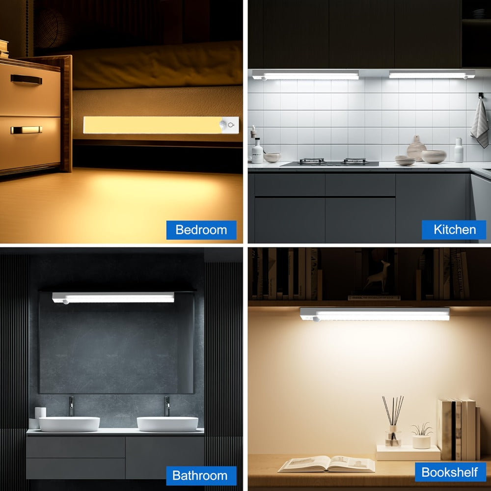 Three-Pack Motion Sensor Cabinet Lights with USB-C Charging, Three Light Colors and 7.87- or 11.81-Inch Options