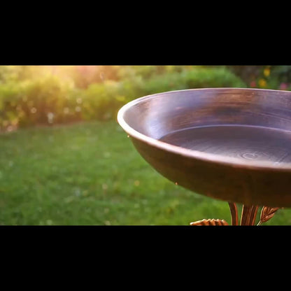 Garden Bird Station Options with 87.99-Inch Four-Hook Pole, Round Feeder or Leaf-Accent Bath