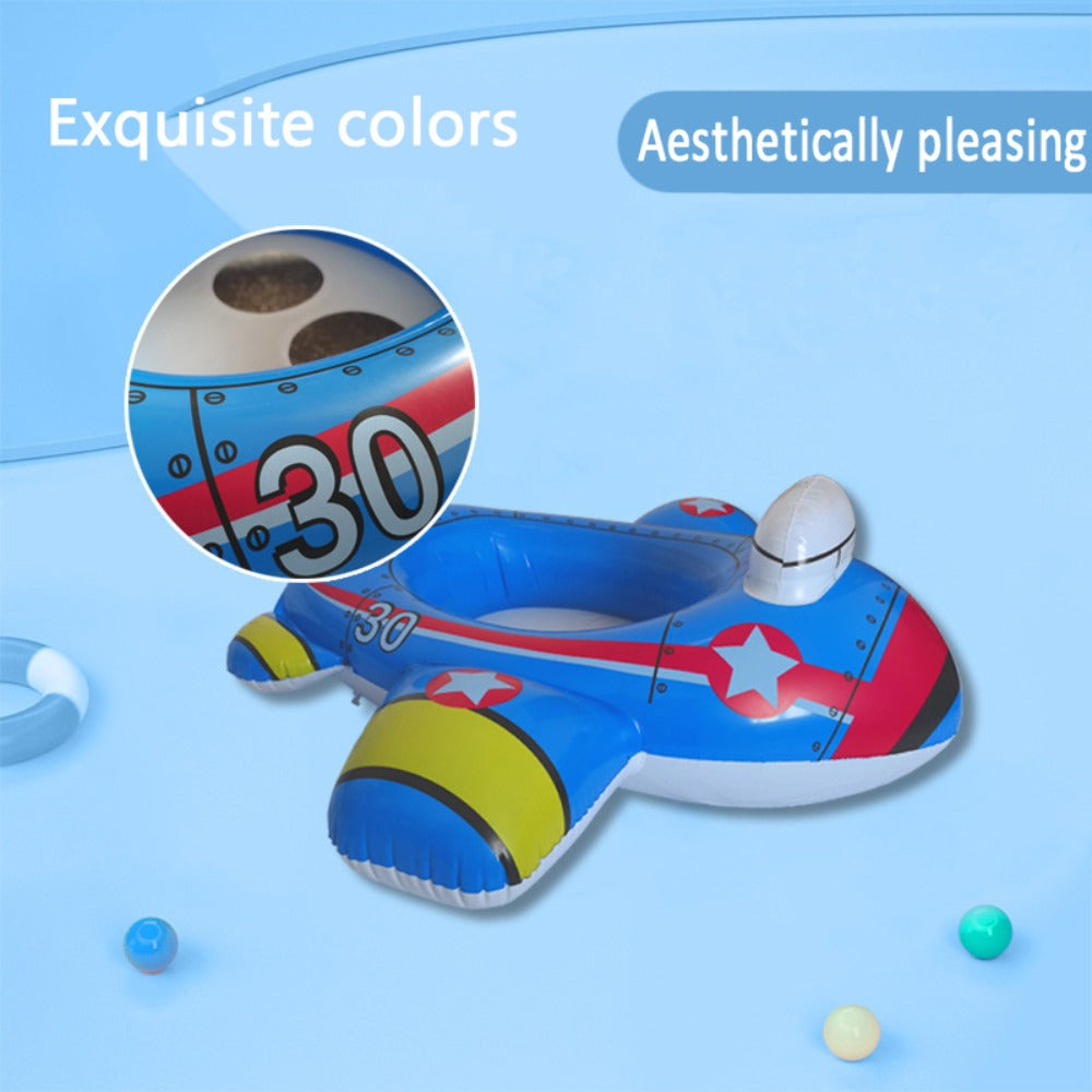 Airplane-Shaped Inflatable Pool Float with Blue Printed Body, Center Opening, Wings, Tail and 33.46-Inch Length