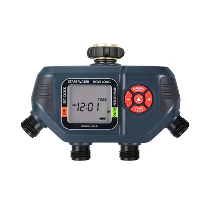 4-Zone Sprinkler Timer with Auto/Manual/Rain Delay Modes – Programmable Garden Irrigation Controller, 3.4" LCD Display