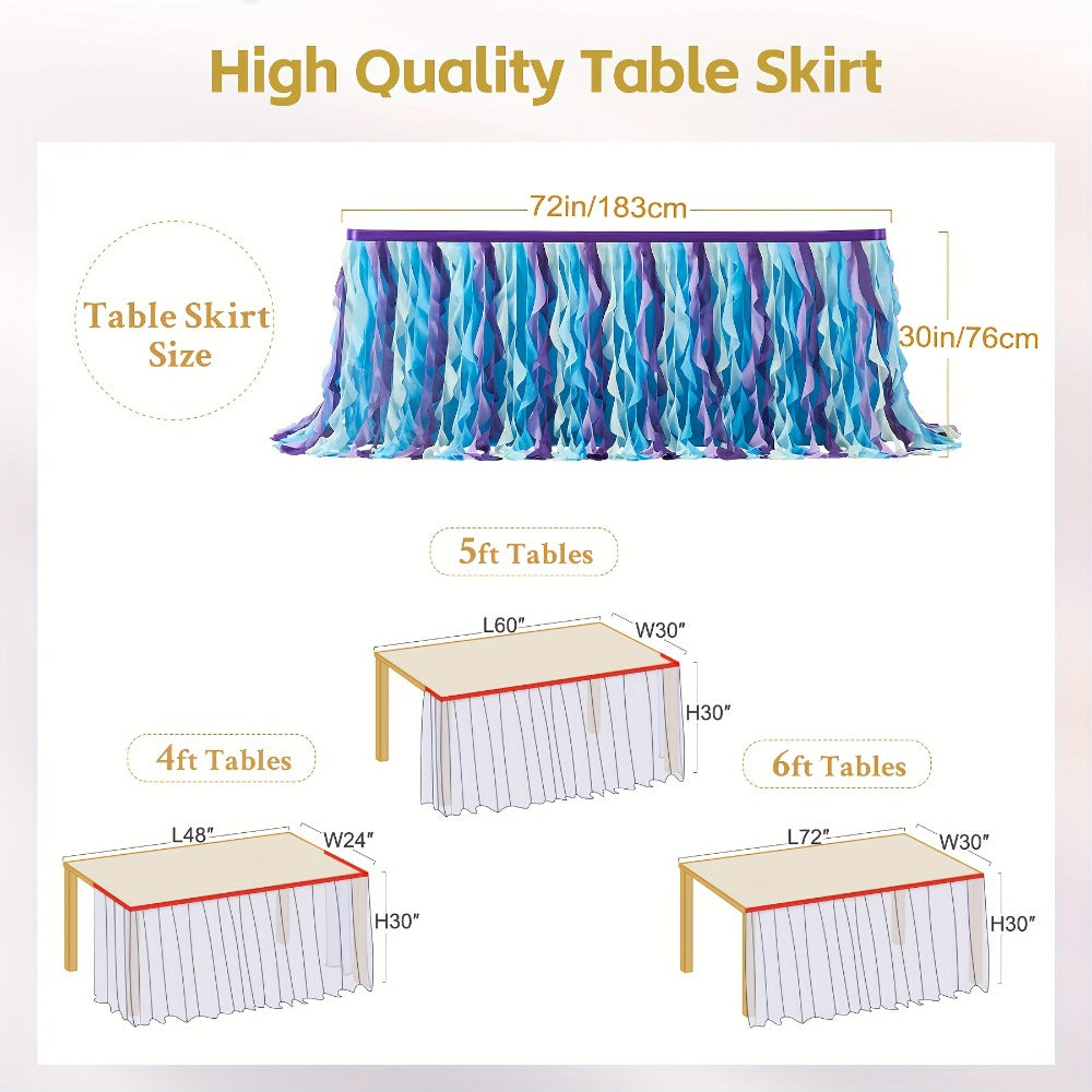 Six-Foot Curly-Willow Tulle Table Skirt with Twelve Color Options and Pictured Attachment Strips