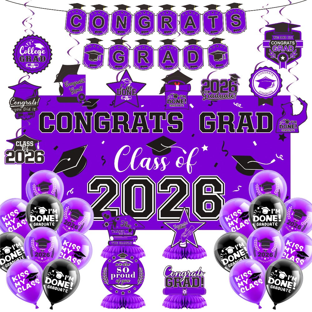 Party Decorations Class of 2026 Graduation Set with Backdrop, Banner, Swirls and Table Pieces in Five Colors