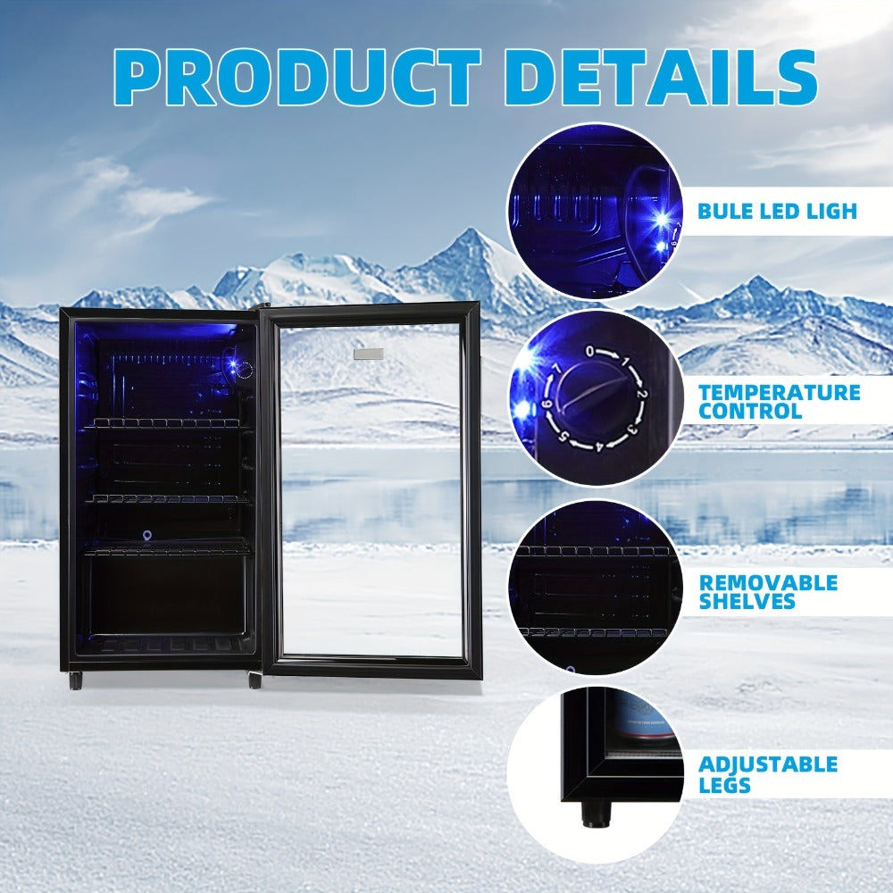 Beverage Refrigerator with Glass Door – Mini Fridge 2.0/3.5/4.0 Cu Ft, LED Lights, Adjustable Shelves, R600a Cooling for Beer, Wine & Drinks, Home, Office & Bar