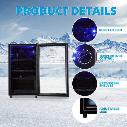 Beverage Refrigerator with Glass Door – Mini Fridge 2.0/3.5/4.0 Cu Ft, LED Lights, Adjustable Shelves, R600a Cooling for Beer, Wine & Drinks, Home, Office & Bar