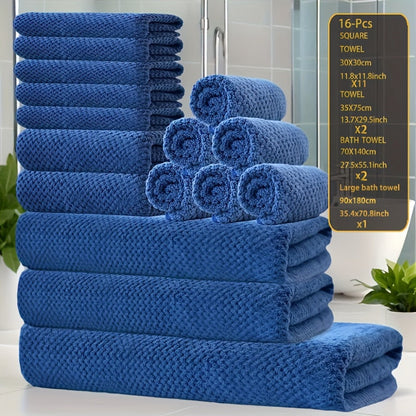 Towel Set 16 Piece 300GSM Coral Fleece Bath Towels and Washcloths in 11 Solid Colors for Home and Guest Use