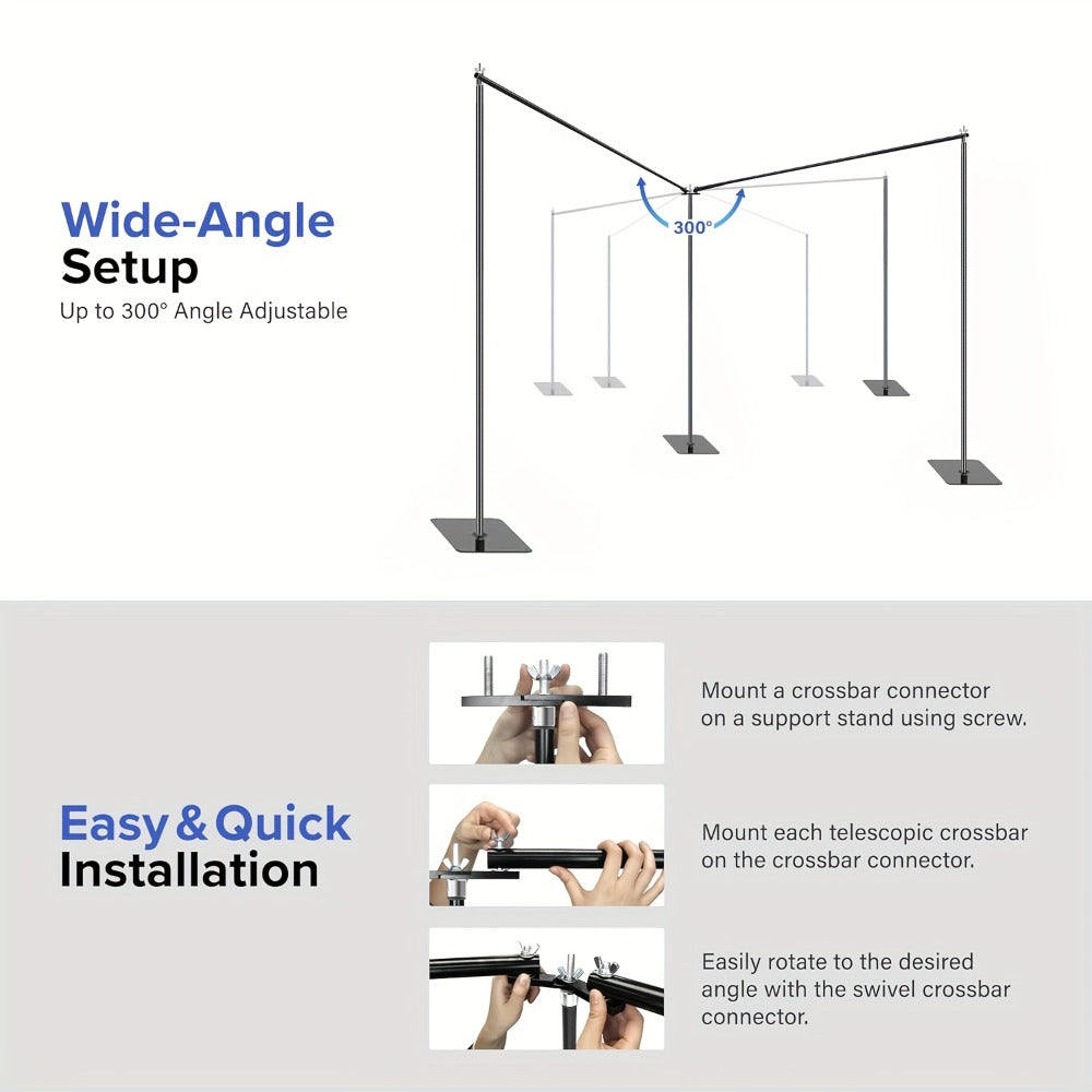 Wide Dual-Crossbar Photography Backdrop Stand with 19 x 6.5-Foot Selection, 300° Connector, Six Clamps and Three Weights