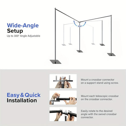 Wide Dual-Crossbar Photography Backdrop Stand with 19 x 6.5-Foot Selection, 300° Connector, Six Clamps and Three Weights