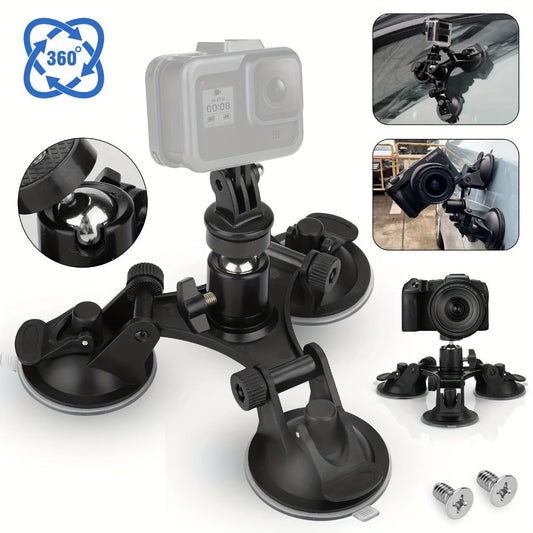Suction Cup Camera Mount with 3 Bases – Universal 360° Ball Head Car Camera Holder for GoPro Hero 10 9 8 7, Action Cameras, DSLRs & Camcorders, Quick Release, ABS, Smooth Surface Secure Grip