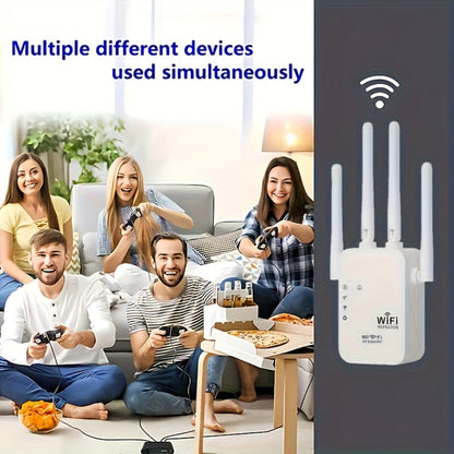WiFi Extender 1300Mbps Dual Band AP & Relay Mode - 4 Powerful Antennas Full House Coverage, Ethernet Port