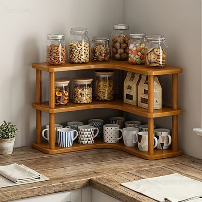 Corner Shelf Kitchen Organizer 3-Tier Brown Triangular Countertop Rack for Coffee Station Accessories