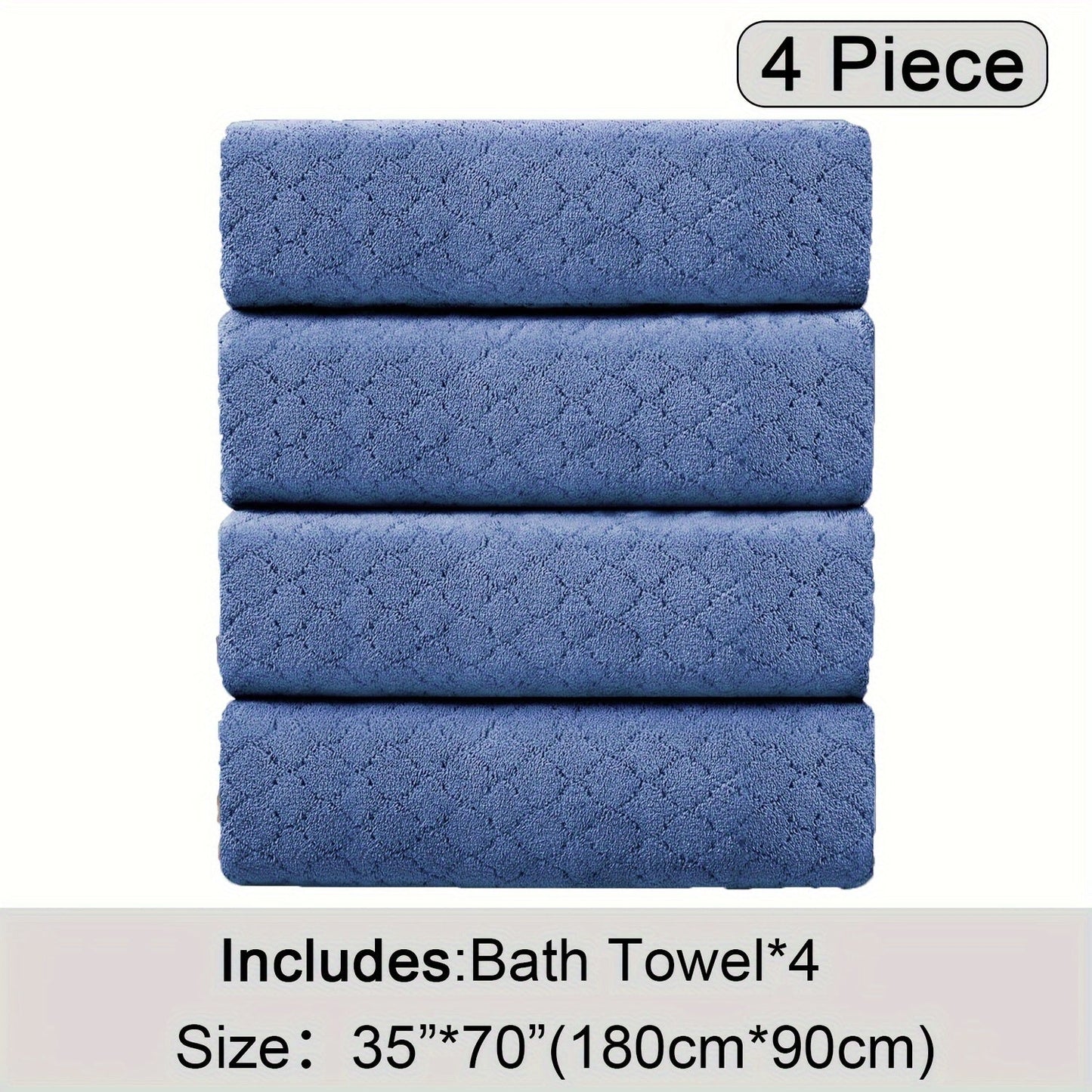 Oversized Bath Towel Set 4 Piece Diamond Pattern Microfiber - Ultra Soft Highly Absorbent Quick Dry | 10 Colors | Blue Green Black Gray Navy Orchid Brown Purple White Turquoise | Bathroom Hotel Gym Gift