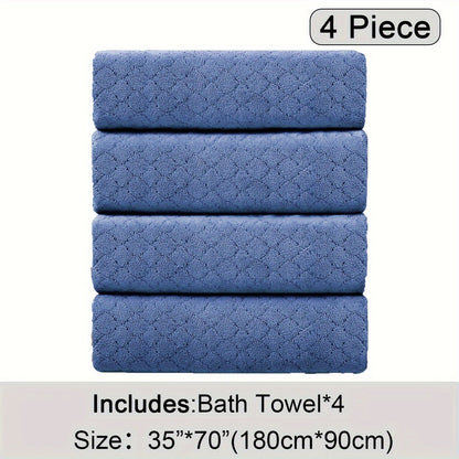 Oversized Bath Towel Set 4 Piece Diamond Pattern Microfiber - Ultra Soft Highly Absorbent Quick Dry | 10 Colors | Blue Green Black Gray Navy Orchid Brown Purple White Turquoise | Bathroom Hotel Gym Gift