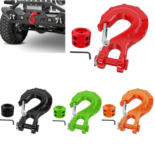 Winch Hook Forged Steel 3/8" Grade 70 Clevis Slip Hook 35,000 lbs – Spring Latch ATV UTV Jeep Truck Off-Road Recovery Towing – Red Black Green Orange