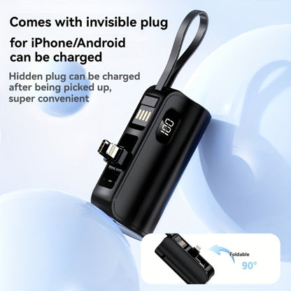 Power Bank 6000mAh Mini with USB-C and Lightning Plugs, 22.5W Listed Charging, Display and Stand
