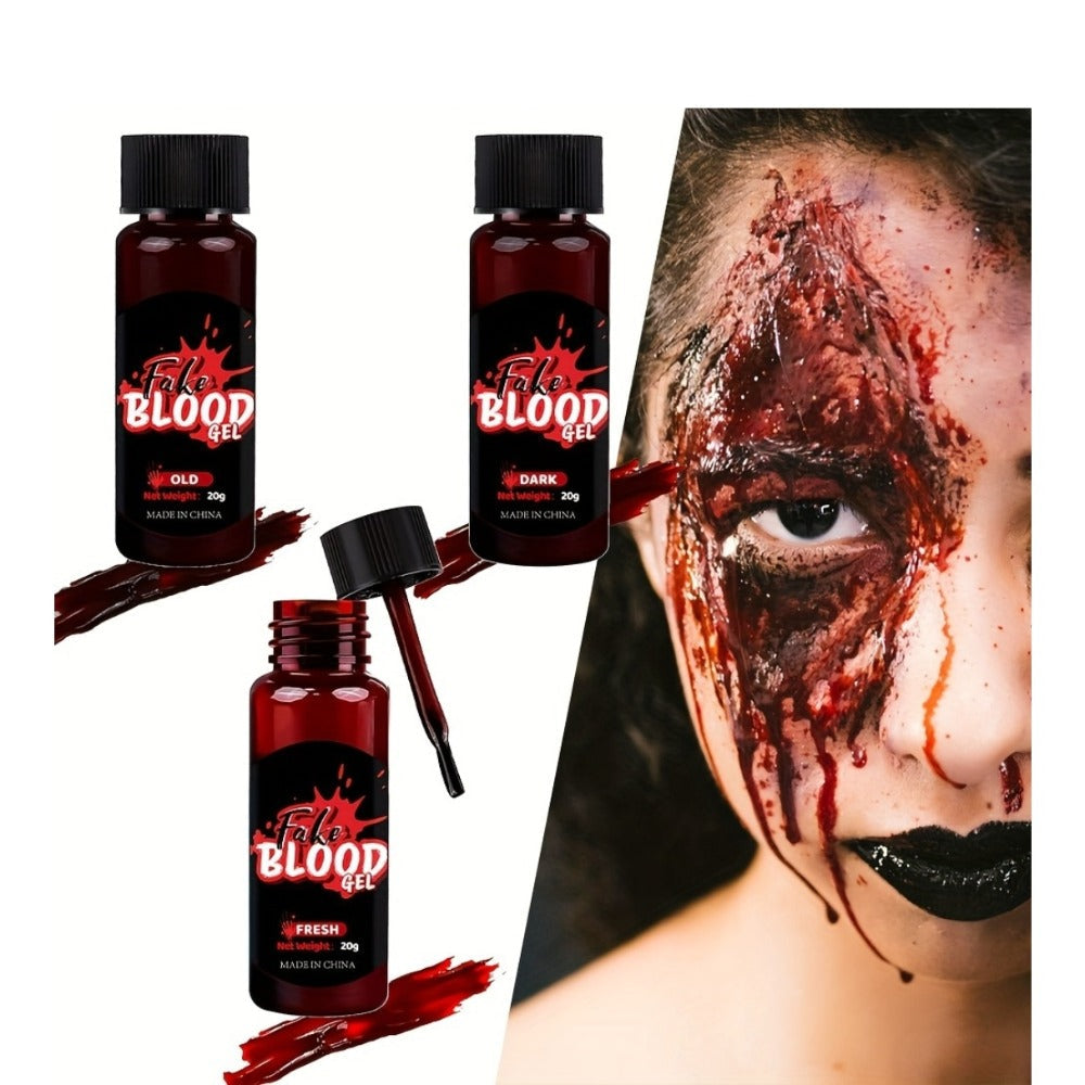 Three-Piece Fake Blood Makeup Kit with Brush and Fresh, Dark and Aged Special-Effects Paste