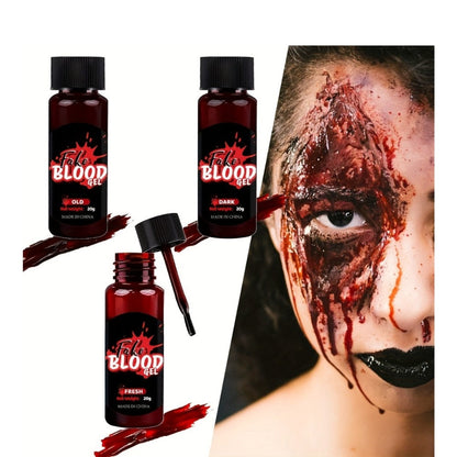 Three-Piece Fake Blood Makeup Kit with Brush and Fresh, Dark and Aged Special-Effects Paste